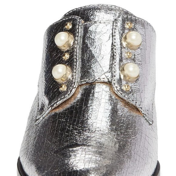Schutz NEW Pearl Stud ALL- Leather Mules Clogs Slip-On Shoes SILVER Women's🎉HP - Picture 5 of 14
